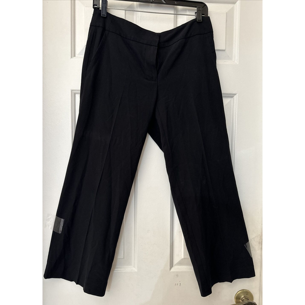 VTG Trina Turk Dress Pants Black Lightweight Mid Rise Crop Wide Leg Ankle Chic 4